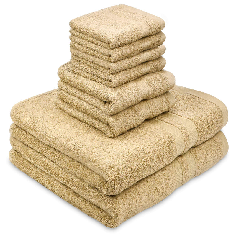  [AUSTRALIA] - Talvania Bath Towel Set - Luxury Hotel Bath Towels 100% Ring Spun Cotton 8 Piece Towel Set; 2 Bath Towels, 2 Hand Towels and 4 Washcloths Perfect for Bathrooms, Guest Room, Spa or Hotels (Beige) Beige