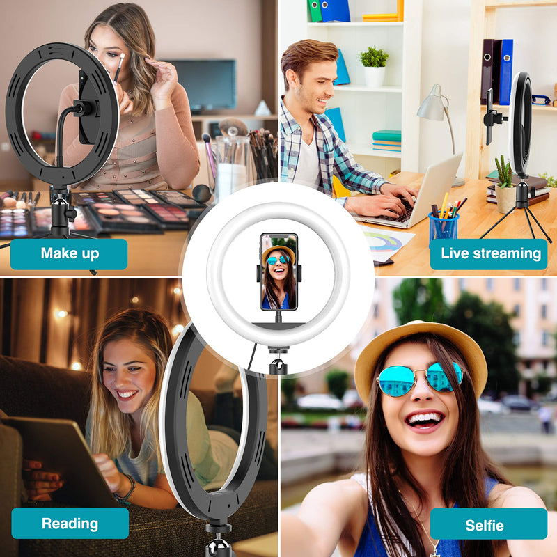  [AUSTRALIA] - 10" Selfie Ring Light with Tripod Stand & Phone Holder, Dimmable Desk LED Makeup Ring Light for Live Streaming/Zoom Meetings/YouTube Video/Vlog, Compatible with Smart Phones 10 INCH