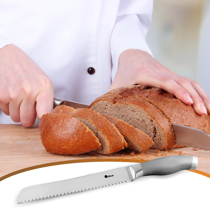  [AUSTRALIA] - Orblue Serrated Bread Knife Ultra-Sharp Stainless Steel Professional Grade Bread Cutter - Cuts Thick Loaves Effortlessly - Ideal for Slicing Bread, Bagels, Cake (8-Inch Blade with 4.9-Inch Handle)