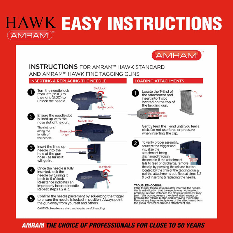  [AUSTRALIA] - Amram Hawk Standard Tagging Gun for Clothing, Retail Price Tag Attacher, 1 Needle; for Standard Tagging Applications