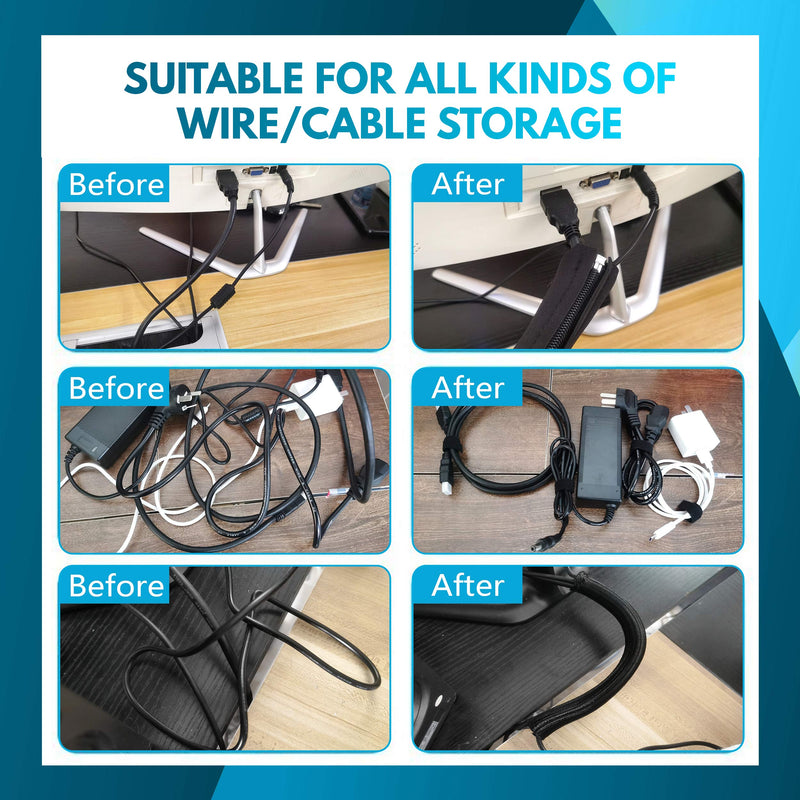  [AUSTRALIA] - 117 PCS Cable/Cord Management Kit, 5 x Cable Sleeve with Zipper, 1 x 1.5m Roll Cable Sleeve Cover, 10pcs and 1 x Roll Self Adhesive tie, 100 x Fastening Cable Ties for Home and Office