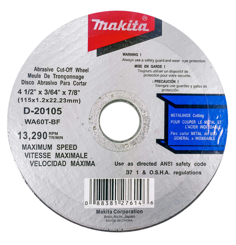  [AUSTRALIA] - Makita 5 Pack - 4.5" Cut Off Wheels For 4.5" Grinders - Aggressive Cutting For Metal & Stainless Steel/INOX - 4-1/2" x .045" x 7/8-Inch