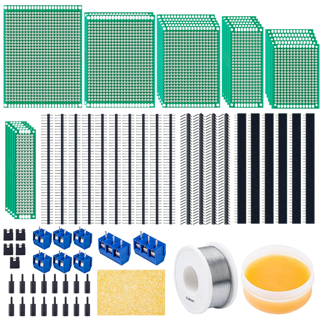  [AUSTRALIA] - 75 pieces hole grid plate kit, 23 double-sided PCB board circuit board hole grid board hole board, 20 pieces male female and right angle pin header, 8 pieces 2P & 3P screw terminal block with tools full version