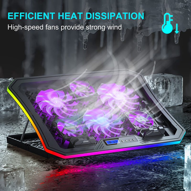  [AUSTRALIA] - TopMate C12 Laptop Cooling Pad RGB Gaming Notebook Cooler for Desk and Lap Use, Laptop Fan Stand 8 Adjustable Heights with 6 Quiet Fans and Phone Holder, for 15.6-17.3 Inch Laptops - Purple LED Light