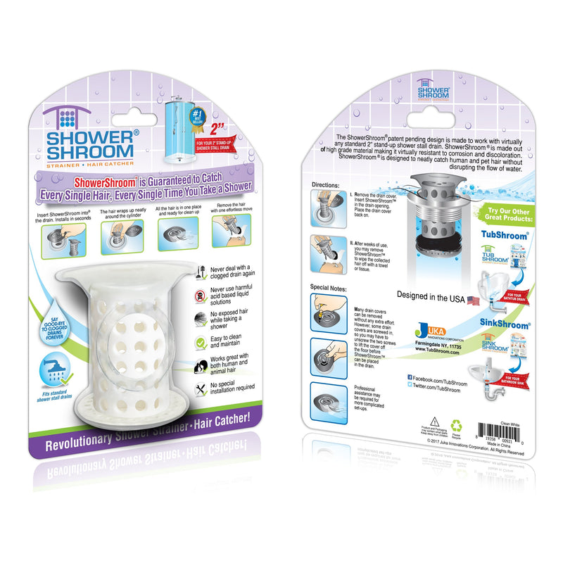  [AUSTRALIA] - ShowerShroom Revolutionary 2" Stand-up Shower Stall Drain Protector Hair Catcher/Strainer 2", White