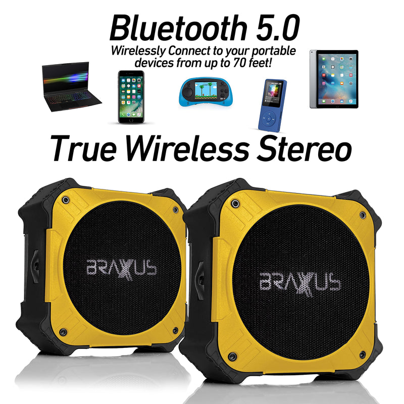 Braxus Ridge-XR Solar Portable Outdoor Bluetooth Speaker, Connect 2 Speakers for The Perfect Mountable Bluetooth Golf Cart Speaker Stereo Sound, w/ 30+ Hours of Battery Life, and USB-C Connection… Yellow - LeoForward Australia