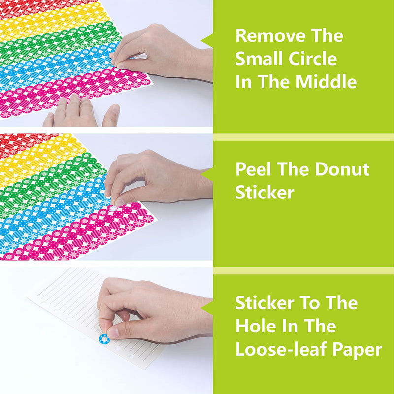  [AUSTRALIA] - 3000 Pack Colorful Hole Punch Reinforcement Sticker Labels, Tear Resistant Plastic Circles Hole Protectors for Loose-Leaf Paper Sheets, 20 Donut Designs(Outer 0.5”, Inner 0.25”)