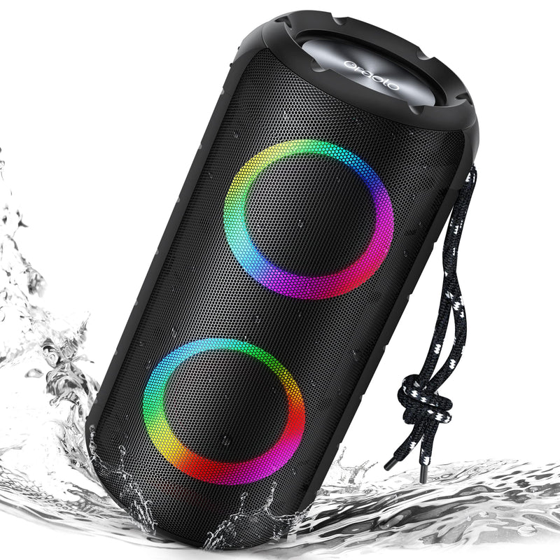  [AUSTRALIA] - Loud Speakers Bluetooth Wireless, Oraolo Luster Bluetooth Speaker with Lights, Portable Speaker 24W Stereo Sound, 24H Playtime, AUX-in, Bluetooth 5.3, IPX6 Waterproof for Outdoor Beach Camping