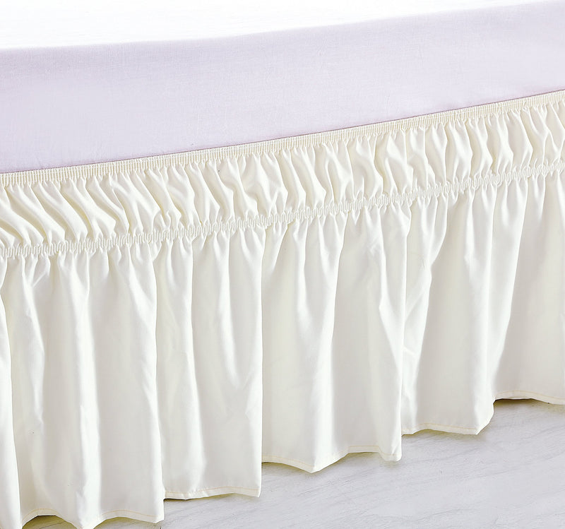  [AUSTRALIA] - MEILA Bed Skirt Three Fabric Sides Elastic Wrap Around Dust Ruffled Solid Bed Skirts Easy On/Easy Off 16 Inch Tailored Drop, Ivory, Queen/King