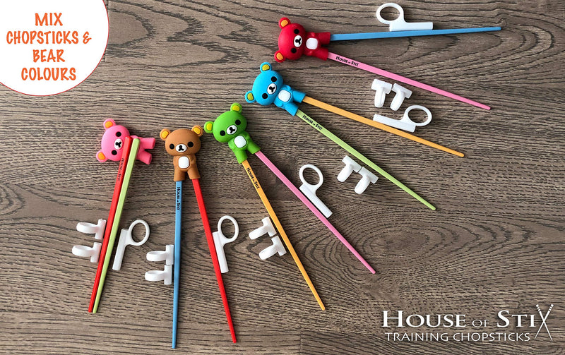  [AUSTRALIA] - House of Stix Training chopsticks for kids teens adults and beginners - 5 Pairs premium quality chopstick set with attachable learning chopstick helper - right or left handed