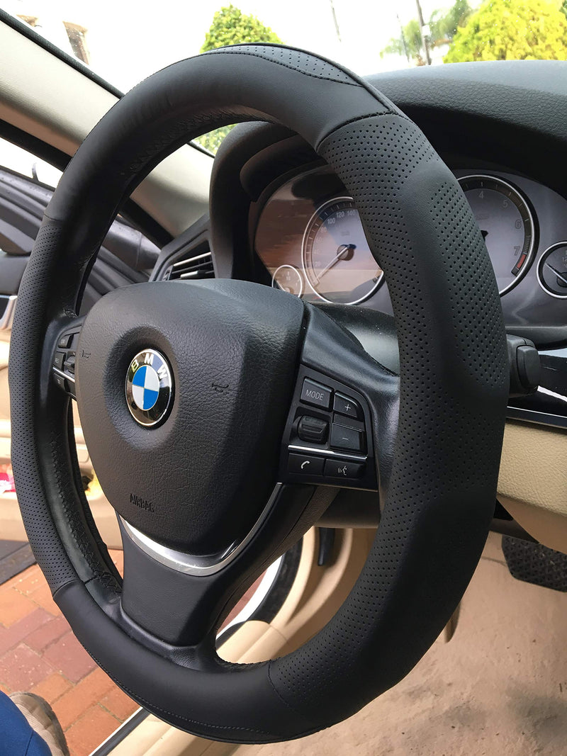  [AUSTRALIA] - ANDALUS Car Steering Wheel Cover, Microfiber Leather, Universal 15 inch (Black) Black