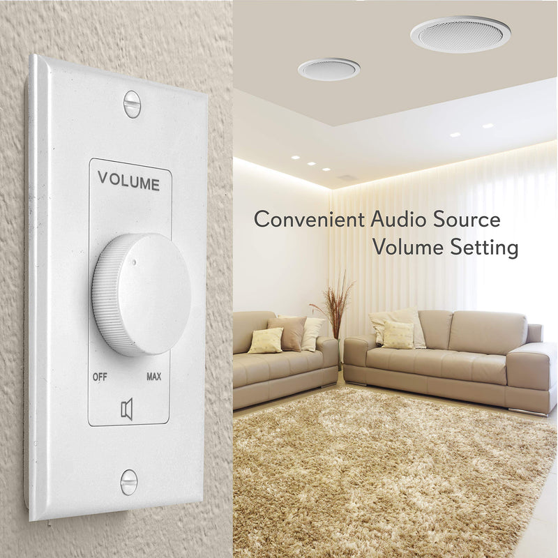  [AUSTRALIA] - Pyle Home Wall Mount Volume Control Knob-Flush In-Wall Plate Rotary Style Adjustment,20-20kHz Freq. Response Companion for Hi-Fi Four-Pair Speaker Selector w/ Audio & Video Compatibility, White -PVC1