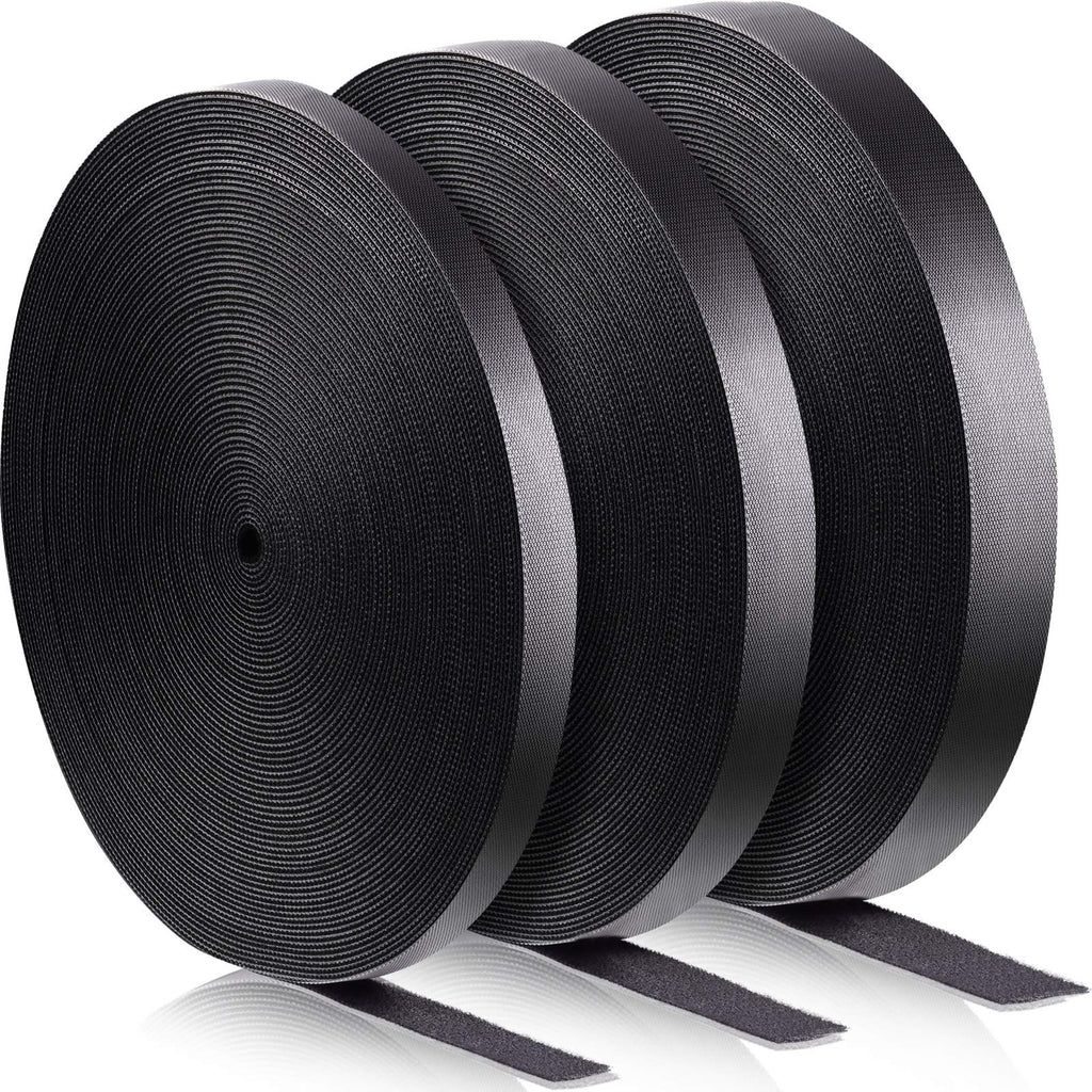  [AUSTRALIA] - 3 Rolls Fastening Tape Cable Ties Reusable Fastening Nylon Tape 1 Inch 1/2 Inch 3/4 Inch Double Side Hook Roll Hook and Loop Straps Wires Cords Management Wire Organizer Straps (30 Yard, Black)