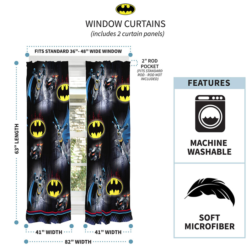  [AUSTRALIA] - Franco Kids Window Curtain Panels Drapes Set, 82" x 63", Batman 82" x 63"