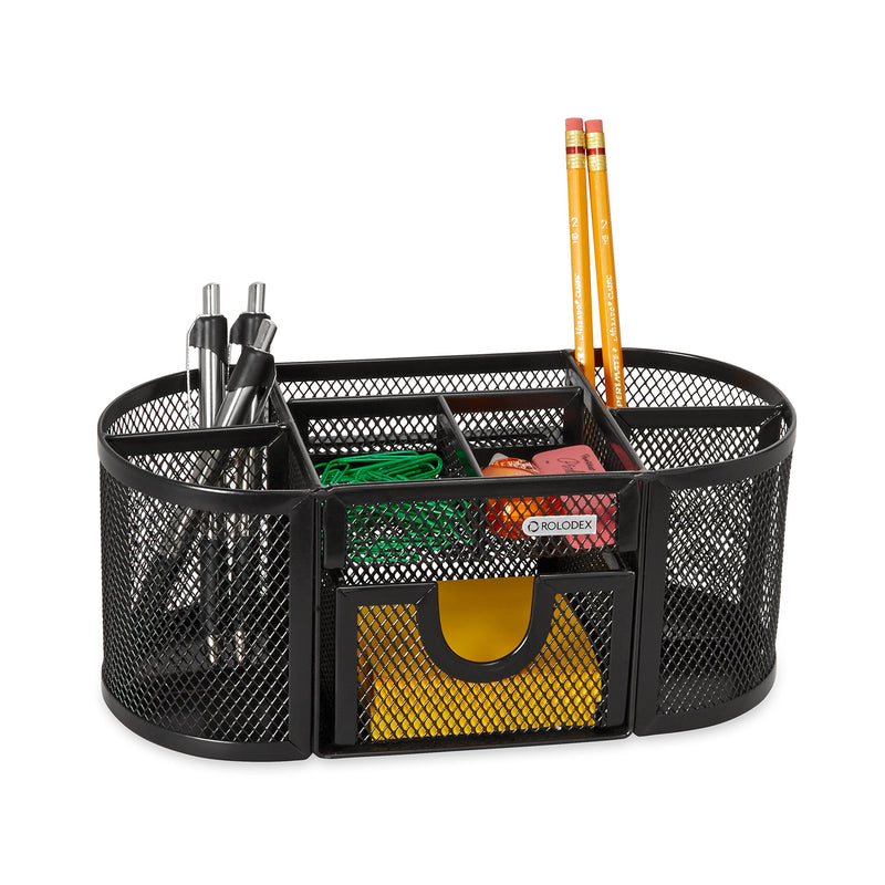 Rolodex Mesh Pencil Cup Organizer, Four Compartments, Steel, 9 1/3"x4 1/2"x4", Black (1746466) - LeoForward Australia