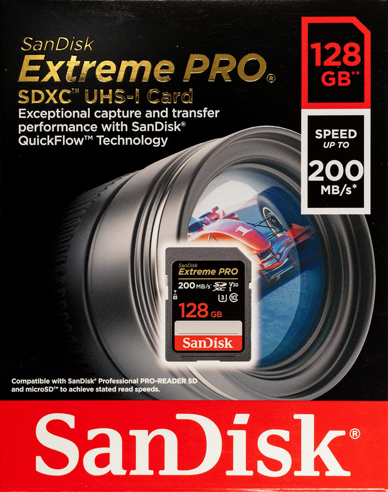  [AUSTRALIA] - SanDisk Extreme Pro 128GB UHS-I SDXC Memory Card Works with Sony Mirrorless Camera ZV-E1 (SDSDXXD-128G-GN4IN) U3 V30 4K UHD Bundle with (1) Everything But Stromboli SD Card Reader