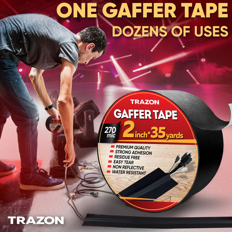  [AUSTRALIA] - Gaffers Tape, Heavy Duty Gaffer Tape, Matte Non-Reflective Gаff Tape, Multipurpose, Easy to Tear, Residue Free, Gaffe Gaffing Goon Pro Cloth Tape for Cable, Stage, Photography 2 Inch x 35 Yards, Black