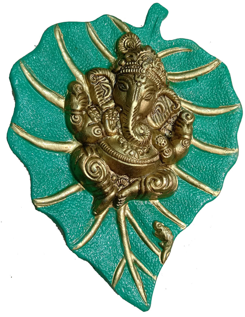  [AUSTRALIA] - Charmy Crafts Metal Ganesha On Leaf, Wall Hanging Article for Wall Decor, Wedding Gifts, Best for Housewarming, Room Decor (Aqua Green) Aqua Green