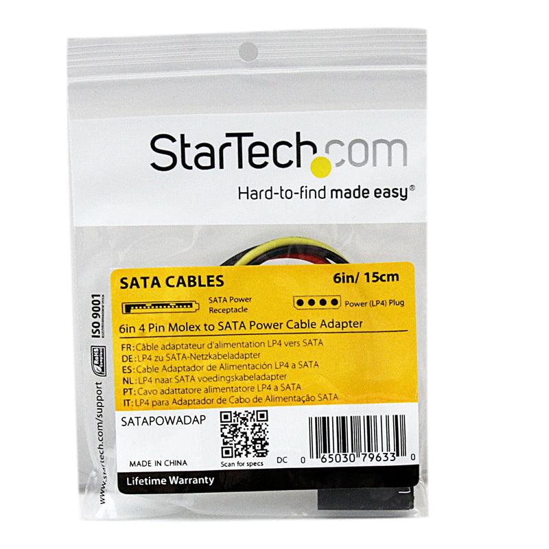  [AUSTRALIA] - StarTech.com 6in 4 Pin LP4 to SATA Power Cable Adapter - LP4 to SATA - 6in LP4 to SATA Cable - 4 pin to SATA Power Straight