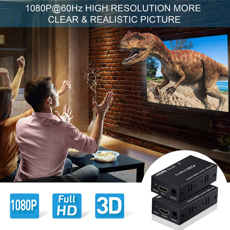  [AUSTRALIA] - 196ft/60m HDMI Extender, avedio links HDMI Extender Over Cat 5e/6/7, Digital HDMI Ethernet Extender Adapter Support Full HD 1080P 3D, EDID Copy, Deep Color, Compatible with Fire Stick, Roku, Blue-ray HDMI Extender 60m