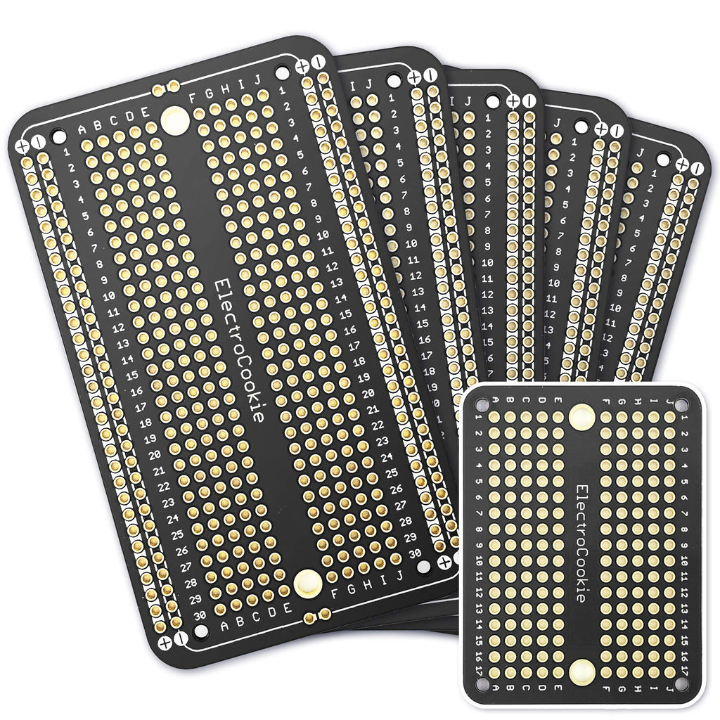  [AUSTRALIA] - ElectroCookie Prototype PCB Solderable Breadboard for Electronics Projects Compatible for DIY Arduino Soldering Projects, Gold-Plated (5 Pack + 1 Mini Board, Matte Black) 2.Black