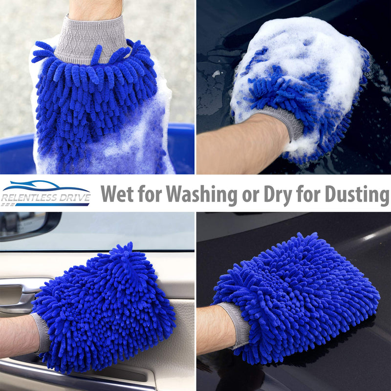  [AUSTRALIA] - Relentless Drive Ultimate Car Wash Mitt (2 Pack, Extra Large) Premium Chenille Microfiber Lint and Scratch Free Sponge Glove Extra Large, 2 Pcs