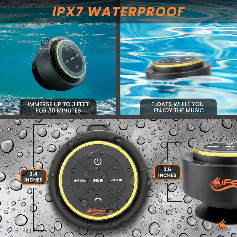  [AUSTRALIA] - iFox iF012 Bluetooth Shower Speaker - Certified Waterproof - Wireless It Pairs Easily to All Your Bluetooth Devices - Phones, Tablets, Computer, Radio Black/Gold