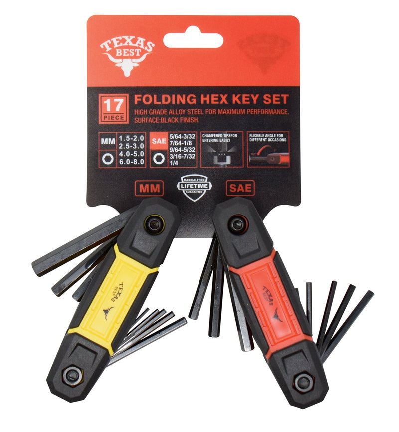  [AUSTRALIA] - Texas Best Folding Metric and SAE Hex Keys | Durable Construction 2 Pack SAE / MM Red / Yellow