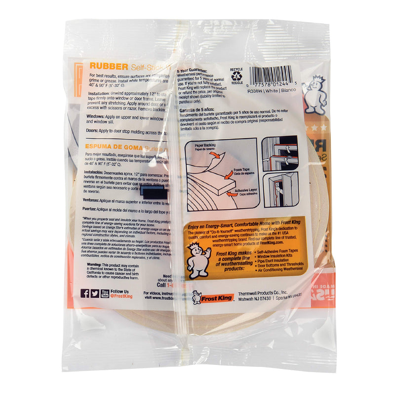  [AUSTRALIA] - Frost King R338H Self-Stick Rubber Foam Weatherseal, 3/8"W, 3/16"T, Black|Blacks