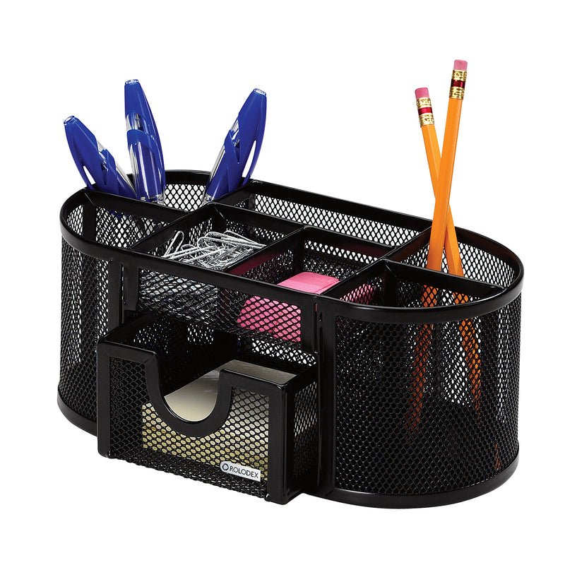 Rolodex Mesh Pencil Cup Organizer, Four Compartments, Steel, 9 1/3"x4 1/2"x4", Black (1746466) - LeoForward Australia