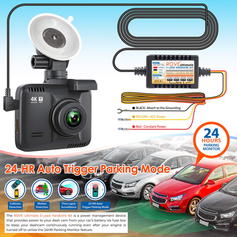  [AUSTRALIA] - ROVE Ultimate Dash Cam Hardwire Kit, 11.5ft Mini USB Hard Wire Kit for Dashcam Converts 12V-24V to 5V/2A w/Fuse Kit and Installation Tool, Low Voltage Protection for Dash Cameras