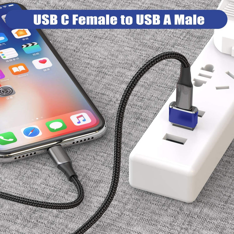  [AUSTRALIA] - USB C Female to USB Male Adapter 6-Pack,Type C to USB A Charger Cable Adapter,Compatible with iPhone 11 12 Mini Pro Max,2020,Samsung Galaxy Note 10 S21 S20 Plus,Google Pixel 5 4A 3a 2 XL 6 Pack （Red, Black, Blue）