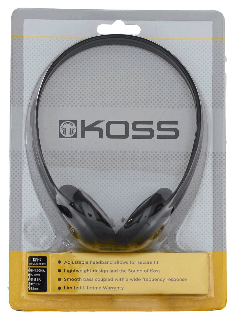 Koss KPH7 Lightweight Portable Headphone, Black Standard Packaging - LeoForward Australia