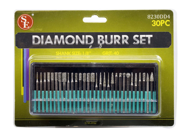 SE 30-Piece Set of Assorted Diamond Burrs, 40 Grit - 8230DD4 Diamond-Coated - LeoForward Australia