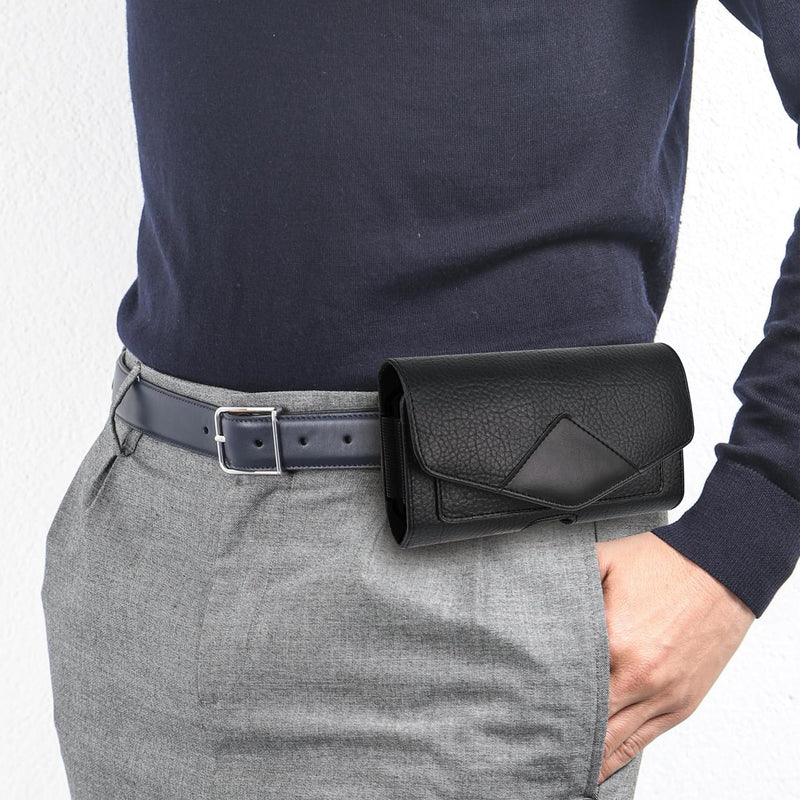  [AUSTRALIA] - Dual Phone Leather Case with Loop - Secure Horizontal Phone Belt Holder and RFID Blocking Wallet - Sleek Black - Compatible with iPhone 14/13/12/11/14Pro/13Pro/12Pro, Samsung, Motorola
