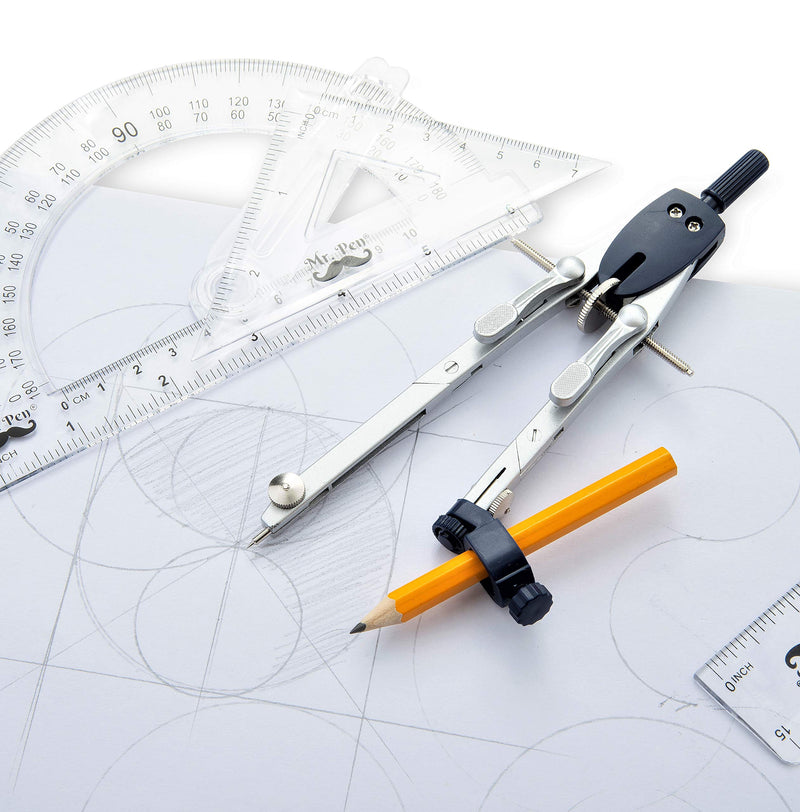 Mr. Pen Professional Metal Compass with Wheel and Lock for Geometry, Drafting, Math, Drawing - LeoForward Australia