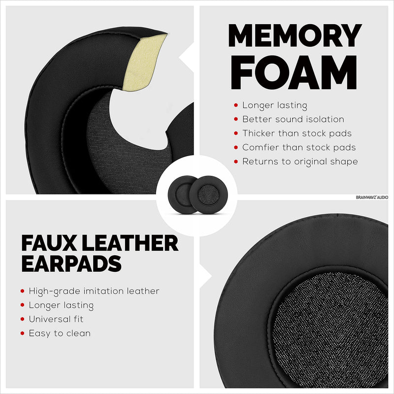  [AUSTRALIA] - BRAINWAVZ Round Replacement Memory Foam Earpads - Suitable for Many Other Large Over The Ear Headphones - Sennheiser, AKG, HifiMan, ATH, Philips, Fostex, Sony (Black) Black