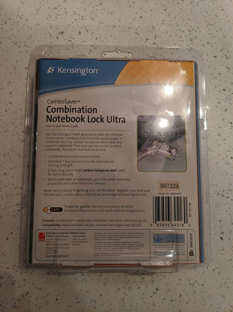  [AUSTRALIA] - Kensington K64516US Combosaver Ultra Combination Notebook Lock