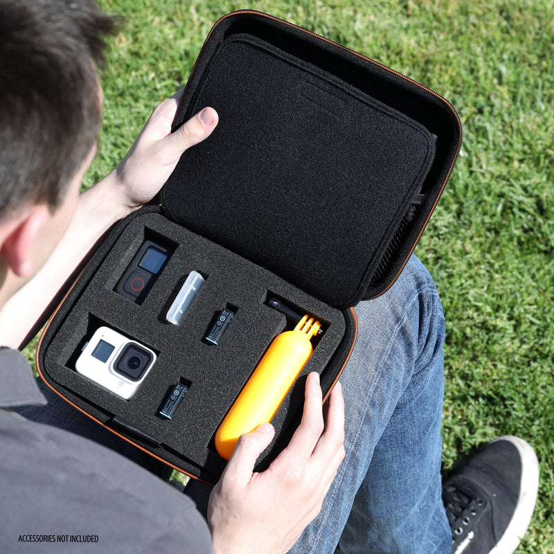  [AUSTRALIA] - USA Gear GoPro Hero Water Resistant EVA Foam Case - Lightweight, Customizable Foam Interior, Mesh Pocket - Compatible with Go Pro Hero 10, 9, 8, 7, 5, 3, Charger, Remote, & Accessories - Case Only