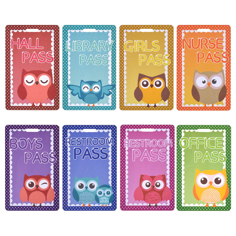  [AUSTRALIA] - 8 Pieces Classroom Hall Passes Lanyards Durable Hall, Bathroom, Library, Office & Nurse Laminated Placards for School Teachers (owl) owl