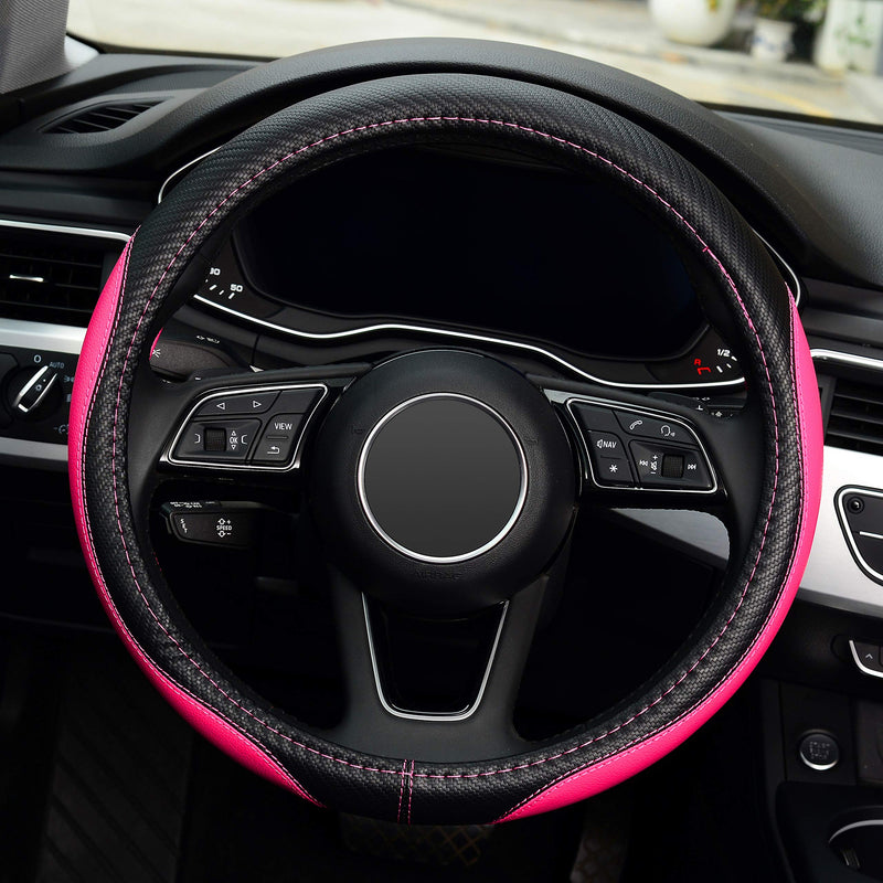  [AUSTRALIA] - LABBYWAY Microfiber Leather Auto Car Steering Wheel Cover,Universal Fit 15 Inch Anti-Slip Wheel Protector (Pink) Pink