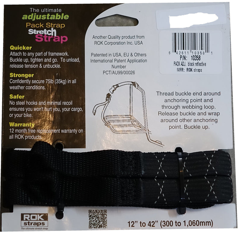  [AUSTRALIA] - ROK Straps ROK-10358 Black/Reflective 12" - 42" Pack Adjustable Stretch Strap 1