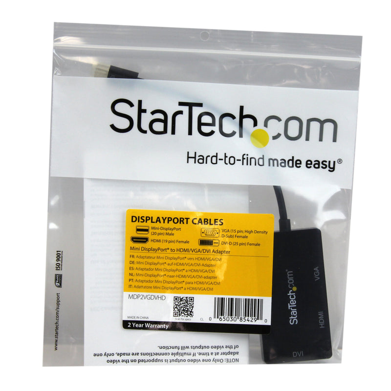 StarTech.com 3 in 1 Mini DisplayPort Adapter - 1080p - Mini DP/Thunderbolt to HDMI/VGA/DVI Splitter for Your Monitor (MDP2VGDVHD) Black Mini DisplayPort (Input) - LeoForward Australia