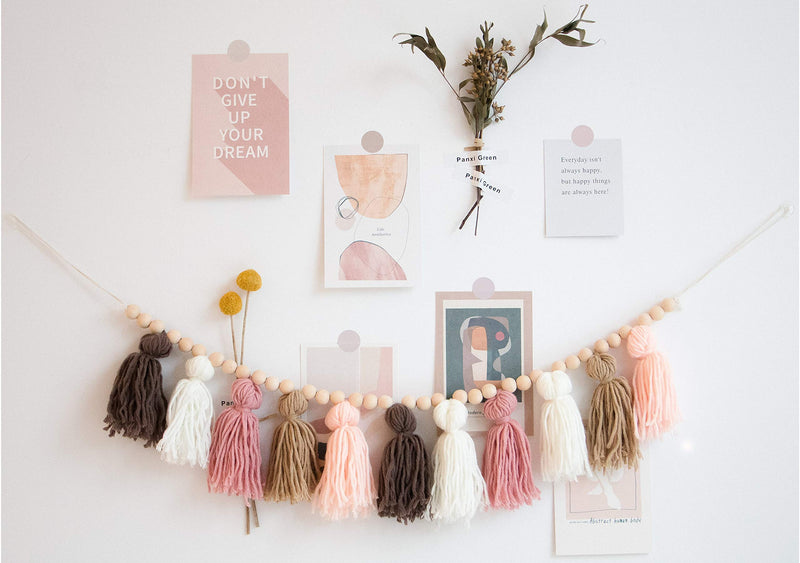  [AUSTRALIA] - Decocove Tassel Garland - Boho Tassel Garland with Wood Beads - Wall Decor for Dorm, Girls Room and Nursery Room (36 inch) - Blush and Terra Cotta 36 inch
