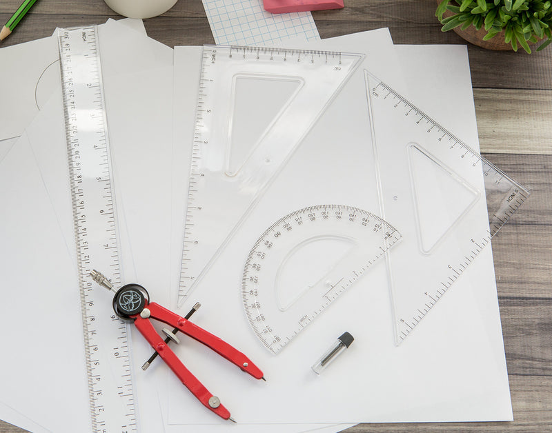 Protractor and Compass for Geometry for Kids with Rulers and Two Set Squares - LeoForward Australia