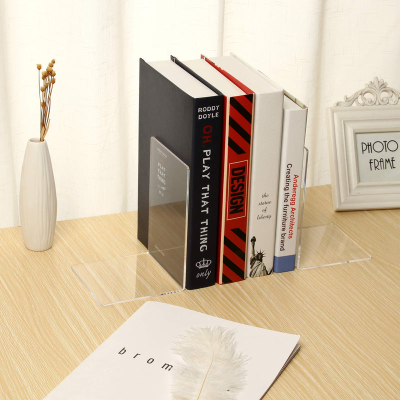 CY craft 4 Pieces Bookends,Clear Acrylic Bookends for Shelves,Heavy Duty Book Ends and Desktop Organizer,Book Stopper for Books/Movies/CDs,7.3 ×4.8× 4.8 inch - LeoForward Australia