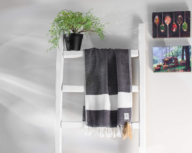  [AUSTRALIA] - Nova Turkish Hand Towel - Set of 2 Turkish Hand Towels for Bathroom, Gym, Kitchen, SPA - Extra Soft Cotton Towels for Hands and Face - 16 x 40-inch Decorative Peshtemal - Tassel Hand Towels (Black) Black