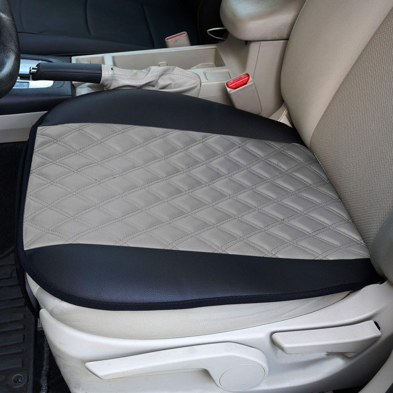  [AUSTRALIA] - TLH Faux Leather Seat Cushion Pad with Front Pocket-Universal Fit for Cars, Auto, Trucks, SUV, Gray Color