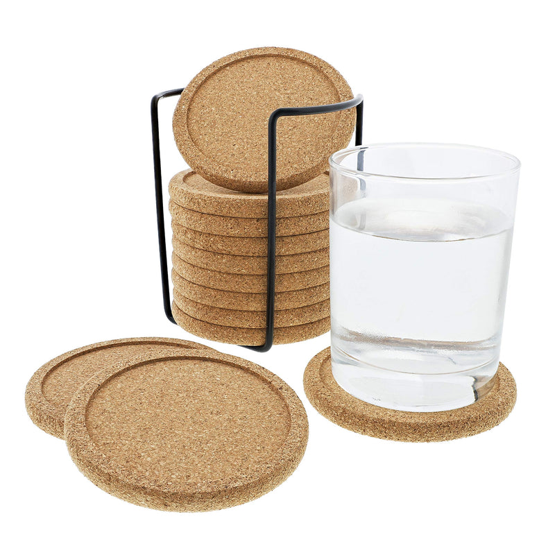  [AUSTRALIA] - Cork Coasters with Lip for Drinks Absorbent | 12 Set 4 Inch Thick Rustic Saucer with Metal Holder Heat & Water Resistant | Best Reusable Natural Round Coasters for Bar Glass Cup Table