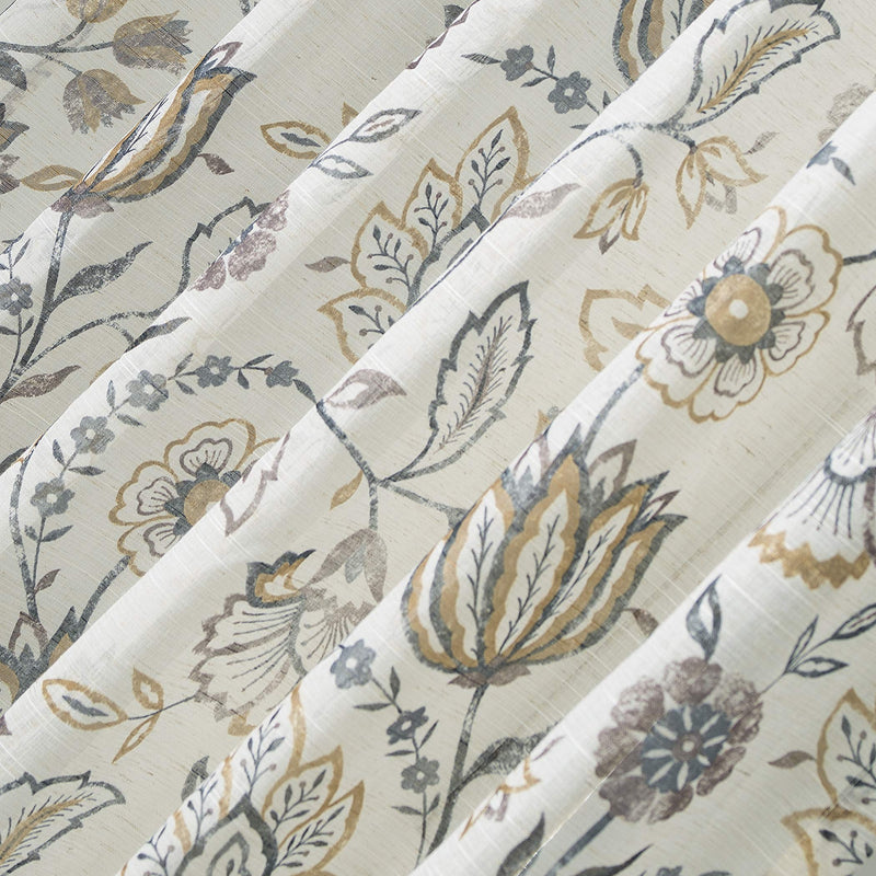  [AUSTRALIA] - No. 918 Cielle 2-Pack Folk Floral Linen Blend DIY Crafted Sheer Tie Top Curtain Panel Pair, 50" x 63", Cream Off-White 50" x 63" Pair